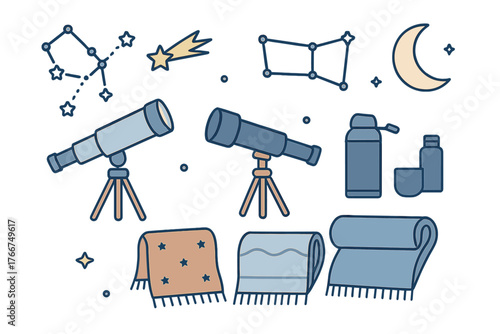 Astronomy observation equipment and cozy accessories for stargazing