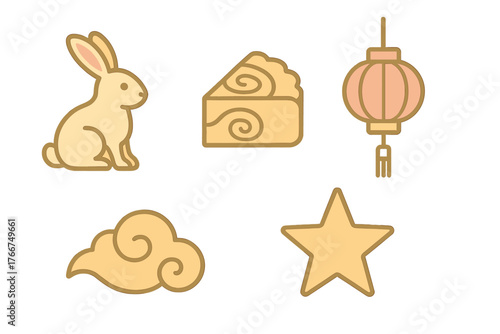 Stylized icons representing elements of the Mid Autumn Festival celebration