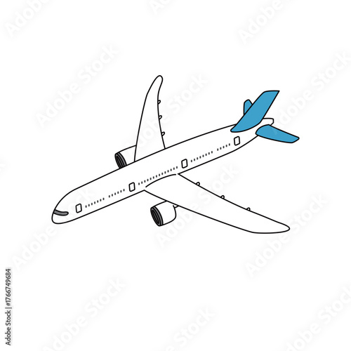 シンプルな旅客機イラスト 白と青の飛行機