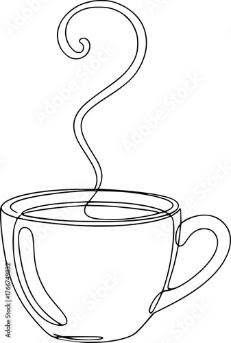 A lonely, forgotten cup of coffee with steam in the shape of a question mark. It symbolizes dismissal or uncertainty. An office break, a problem, a question, or a reflection.