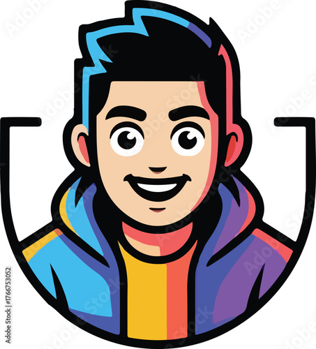 Gaming Boy cartoon character drawing Vector Art, Icons, on white backgrond.