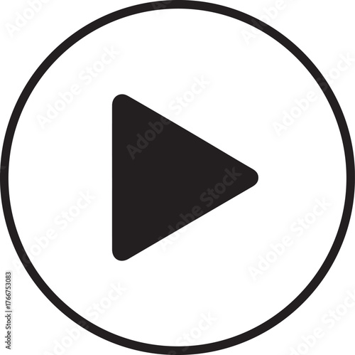 Simple black play button icon within a circle symbolizing media playback and start