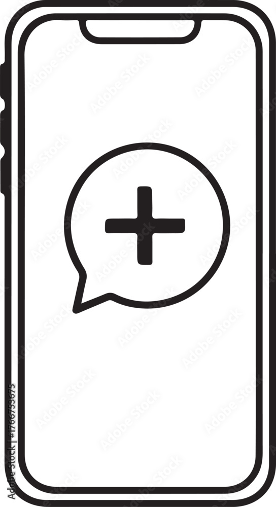 Obraz premium Simple smartphone with a plus sign message icon symbolizing communication and notification