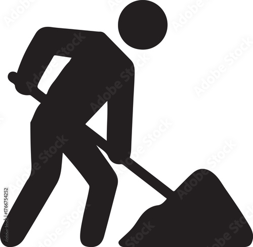 Silhouette icon of a person digging and moving material with a shovel