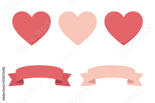 Romantic hearts and decorative ribbons in shades of pink and red for Valentine's Day