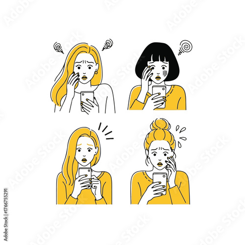 Stylish Young Woman Expression Icon Set