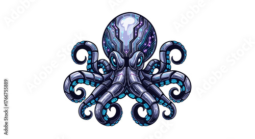 Cyberpunk octopus with glowing circuits, a futuristic sea creature for tech brands, gaming, and innovative projects, a modern mythical beast