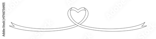 ハート型のリボン、デコレーション素材、線画