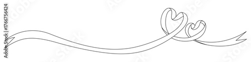 ハート型のリボン、デコレーション素材、線画