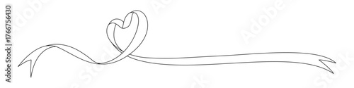 ハート型のリボン、デコレーション素材、線画
