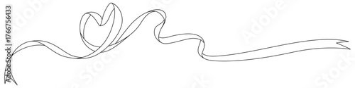 ハート型のリボン、デコレーション素材、線画