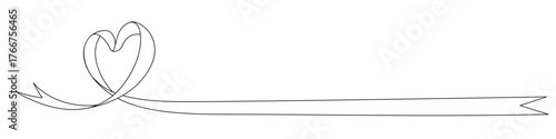 ハート型のリボン、デコレーション素材、線画