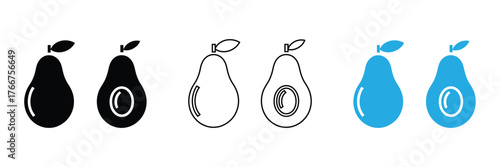 Discover vibrant avocado icons in black, outline, and blue styles. Showcase healthy eating, culinary inspiration, and fresh ingredients with these versatile fruit graphics.