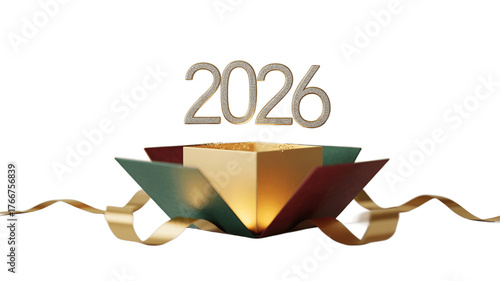 An open gift box with the year 2026 above.