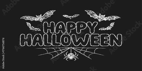 Vintage chalkboard art design set for a happy Halloween vector illustration. chalk, card, blackboard, label, pattern, summer. Happy halloween trick or treat text in white space 