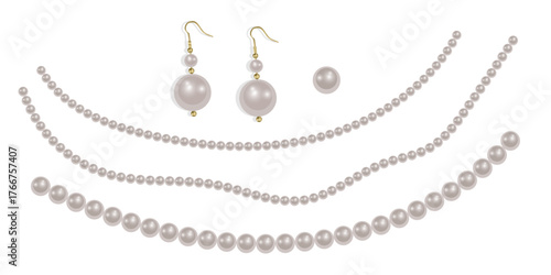 Pearl necklace isolated on white background, Beautiful vector image of strands of pearls Vector format