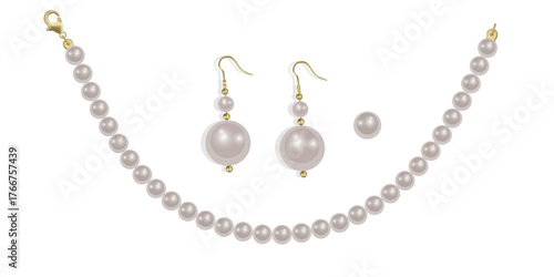 Pearl necklace isolated on white background, Beautiful vector image of strands of pearls Vector format