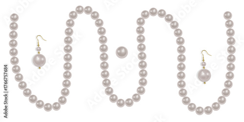 Pearl necklace isolated on white background, Beautiful vector image of strands of pearls Vector format