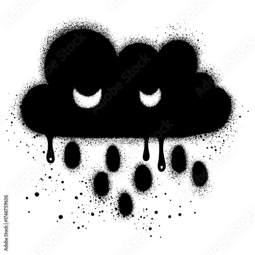Cloud and rain icon in Spray Painted graffiti style. Vector illustration.