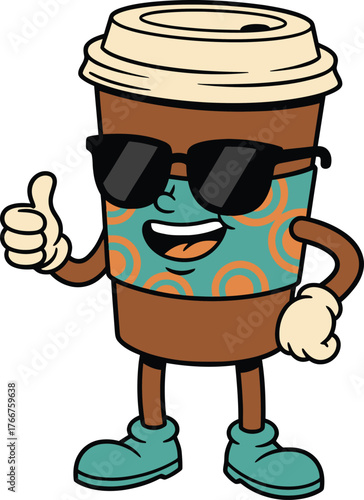 Retro Coffee Cup Mascot for Cafe or Beverage Brand Vector Illustration
