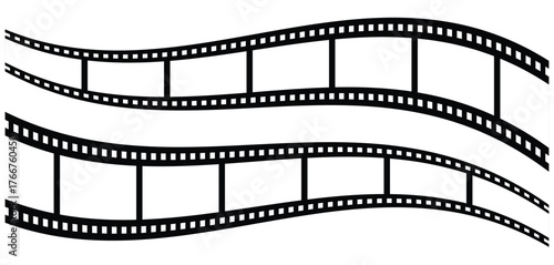 Photographic film in retro style, Film strip icon used for videography elements, cinema reel. Trendy editable camera roll effect design. Curved film strip. 