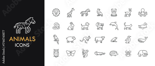 Animals line icon set, outline web icon collection containing Cat, Dog, Bird and more, vector illustration in line style.