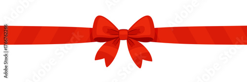 Red ribbon bow knot. Hand drawn trendy flat style isolated on transparent background. Perfect for gift box wrapping, holiday cards, packaging, festive decorations, warping decor. Vector illustration