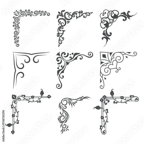 Gold vintage baroque corner ornament retro pattern antique style acanthus. Decorative design element filigree calligraphy vector. Vintage frame corner. Framer corner. Vintage Corners.