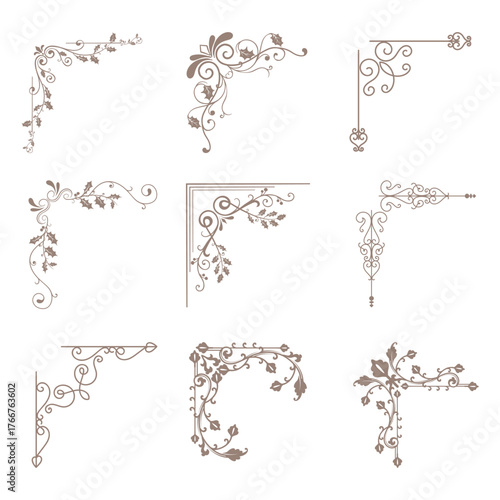 Gold vintage baroque corner ornament retro pattern antique style acanthus. Decorative design element filigree calligraphy vector. Vintage frame corner. Framer corner. Vintage Corners.