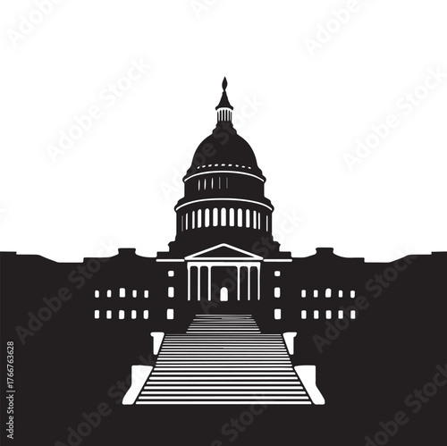  Washington capitol building skyline silhouette on white background. 