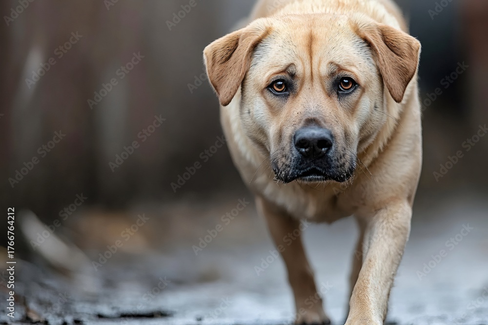 Obraz premium Sad stray dog walking alone looking for home