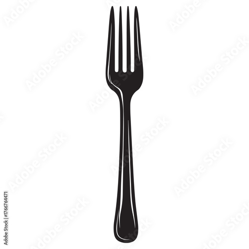 A modern black and white illustration of a fork, the Fork Icon exudes simplicity and style, making it perfect for incorporation into restaurant menus, cooking blogs, or any design with a culinary