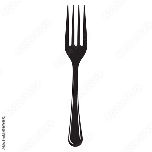 A modern black and white illustration of a fork, the Fork Icon exudes simplicity and style, making it perfect for incorporation into restaurant menus, cooking blogs, or any design with a culinary