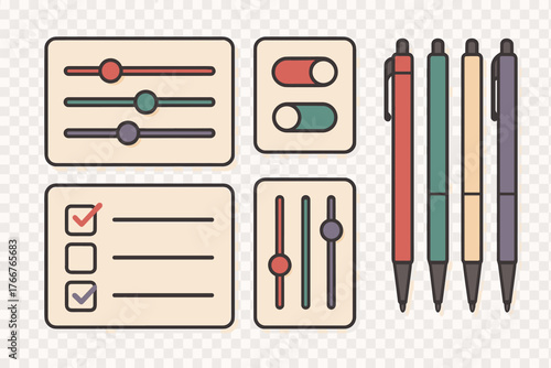 User interface controls featuring sliders toggles checkboxes and drawing tools