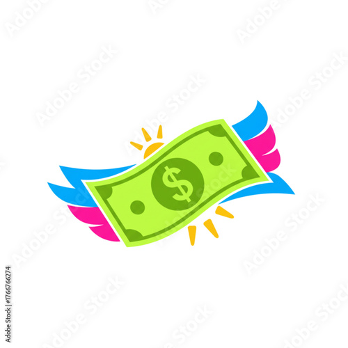 Dollar bill with wings symbolizing financial freedom  