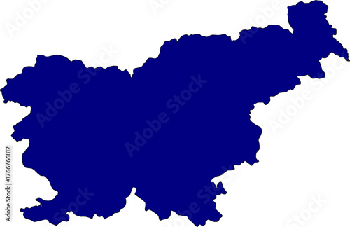 Dark blue silhouette vector map of Slovenia national boundary, presented as a solid color political template of the Central European country.
