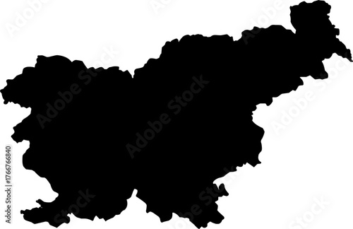 Black silhouette vector map of Slovenia national boundary, presented as a solid color political template of the Central European country.