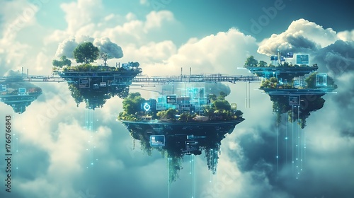 signals flow in a tree pattern and connected to each other and forming clouds