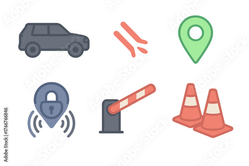 Set of automotive security and parking control symbols