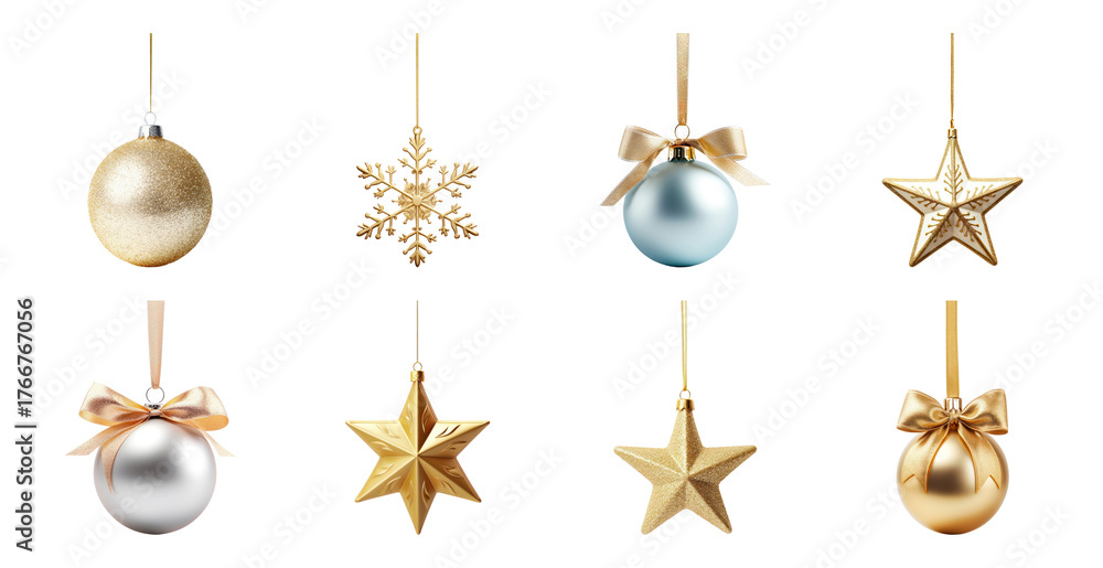 Fototapeta premium PNG Elegant festive Christmas ornaments, element set on transparent background