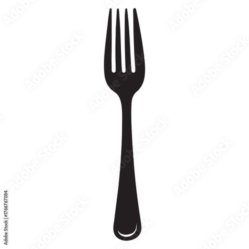A modern black and white illustration of a fork, the Fork Icon exudes simplicity and style, making it perfect for incorporation into restaurant menus, cooking blogs, or any design with a culinary