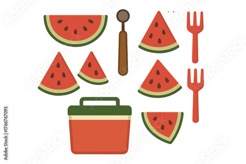 Fresh watermelon slices and picnic cooler set for summer refreshment