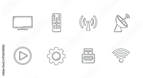 Minimalist icons of modern technology devices and connectivity