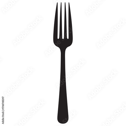A modern black and white illustration of a fork, the Fork Icon exudes simplicity and style, making it perfect for incorporation into restaurant menus, cooking blogs, or any design with a culinary