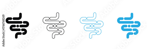 Striking modern icon symbolizing the digestive system, ideal for health, medical, and wellness branding. Clean lines, vibrant blue and black options.