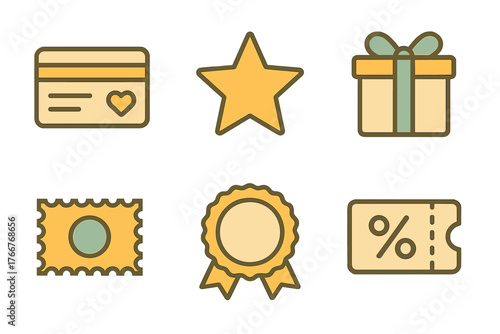 Loyalty program and reward icons for commerce and sales concepts