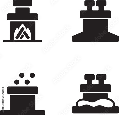 Chimney With Fireplace Silhouette Icon Flue Symbol Design