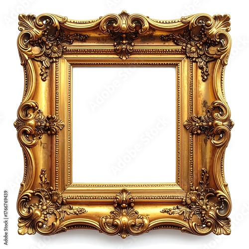 Ornate gilded square picture frame with intricate carvings