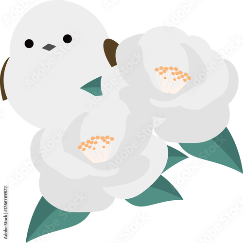 白椿とシマエナガ