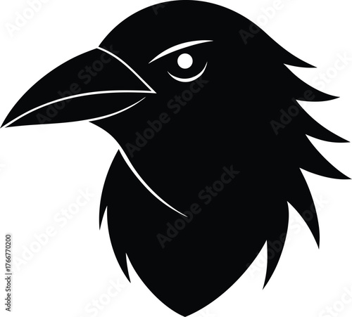 Sleek black mysterious crow face icon for design projects